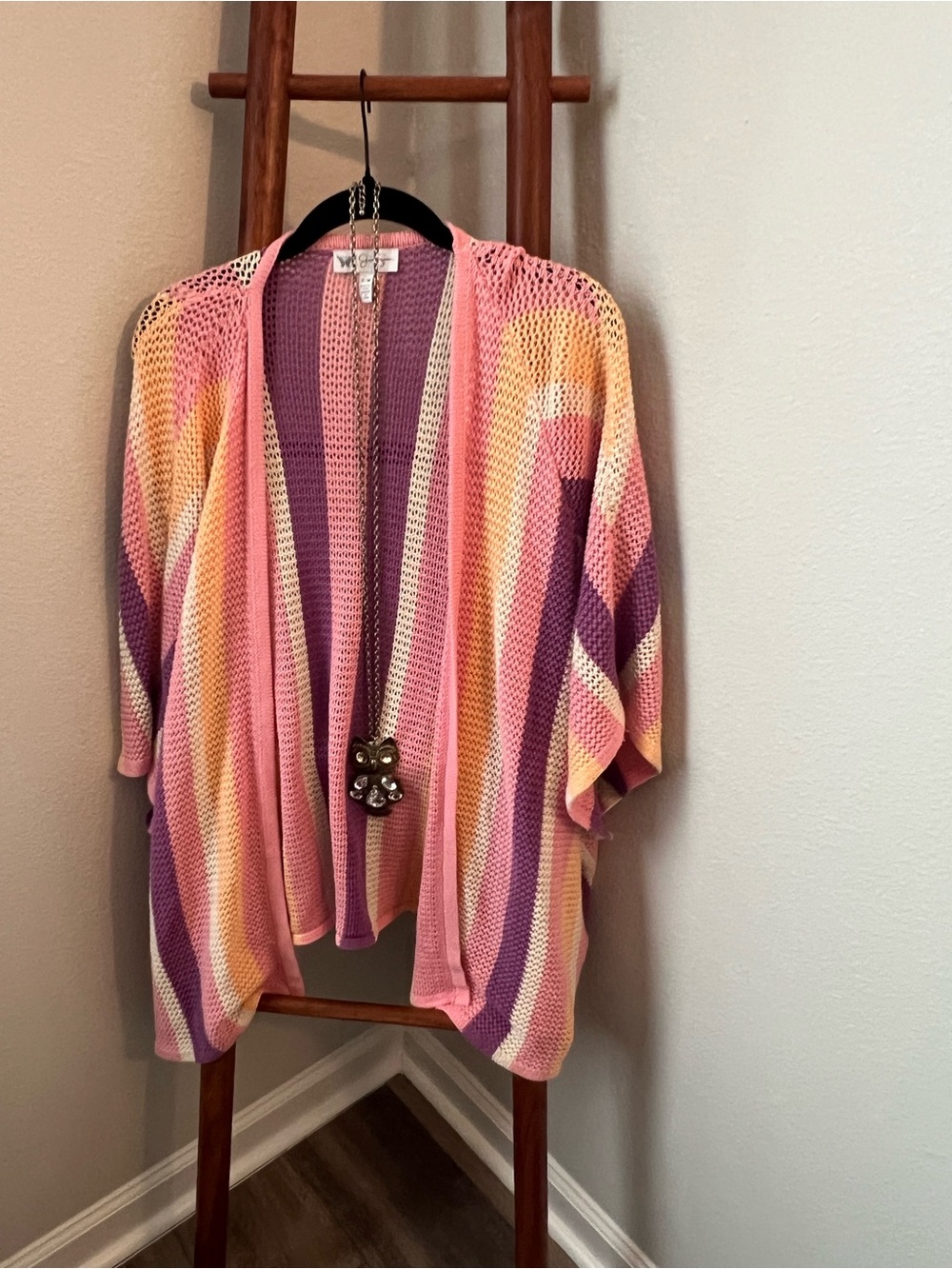 Jessica Simpson Open-Front Multi-Stripe Knit Cardigan - Pink, Purple & Yellow